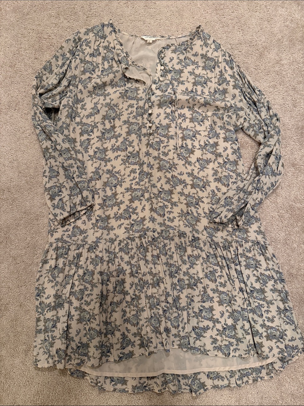 Lucky Brand Cream Dress with Blue Floral Print